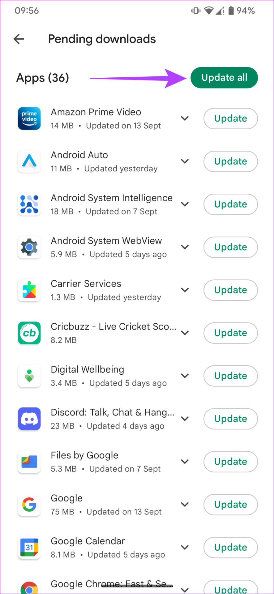 Android'deki tüm uygulamaları güncelle