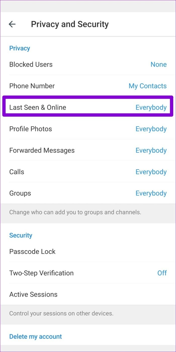 Android için Telegram'da Son Görülme Çevrimiçi Ayarları