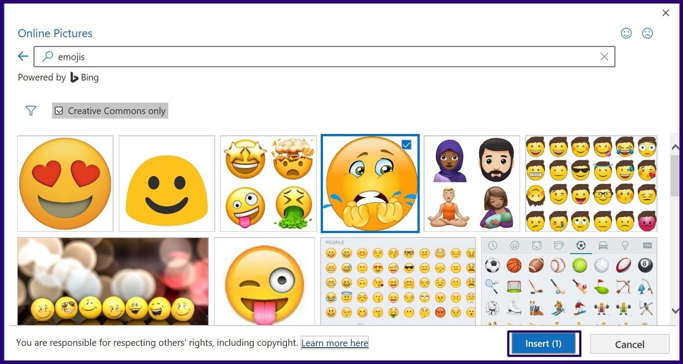Microsoft görünüm adım 14'te emoji nasıl eklenir