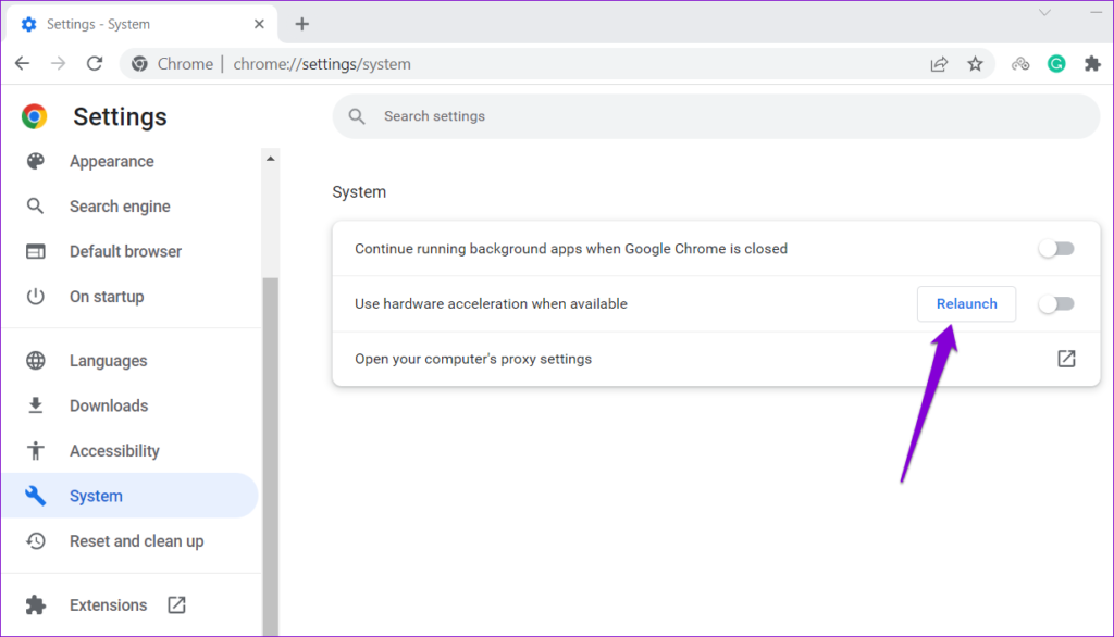 Chrome'u yeniden başlatın