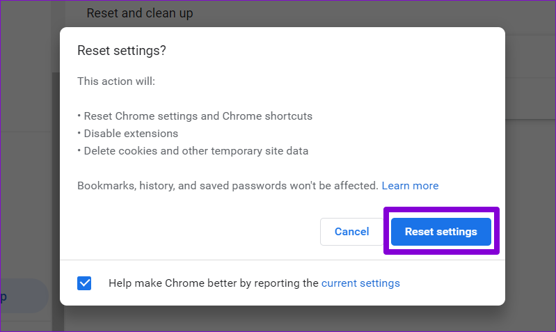 Chrome'u Sıfırlamayı Onayla