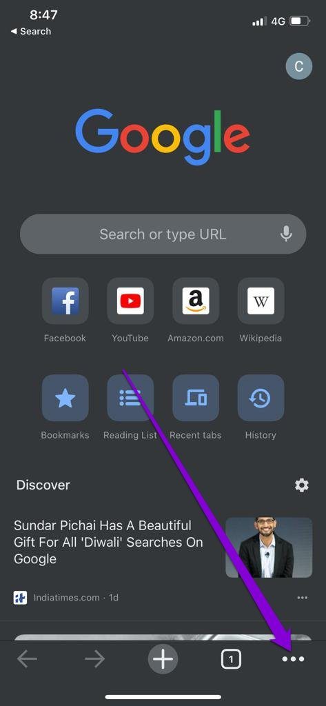 iPhone için Google Chrome Ana Ekranı