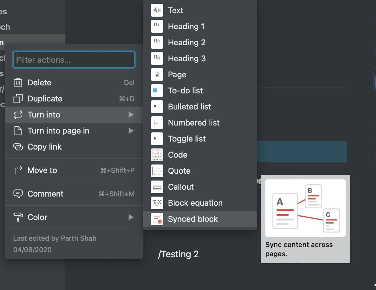 Notion senkronize edilmiş blok