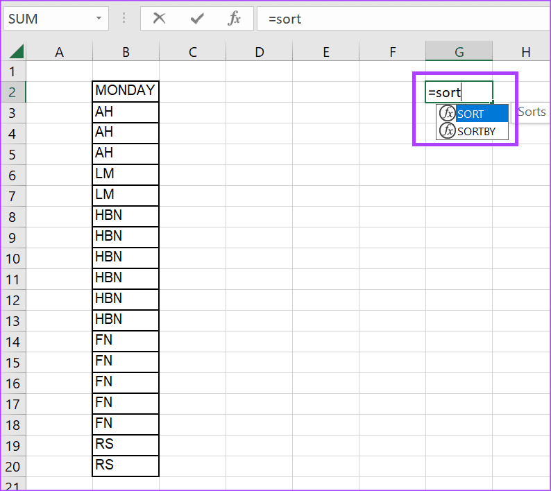 Starting the sort function