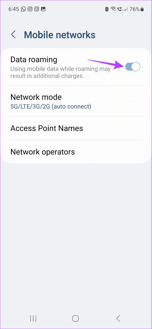 Enable Data Roaming Android