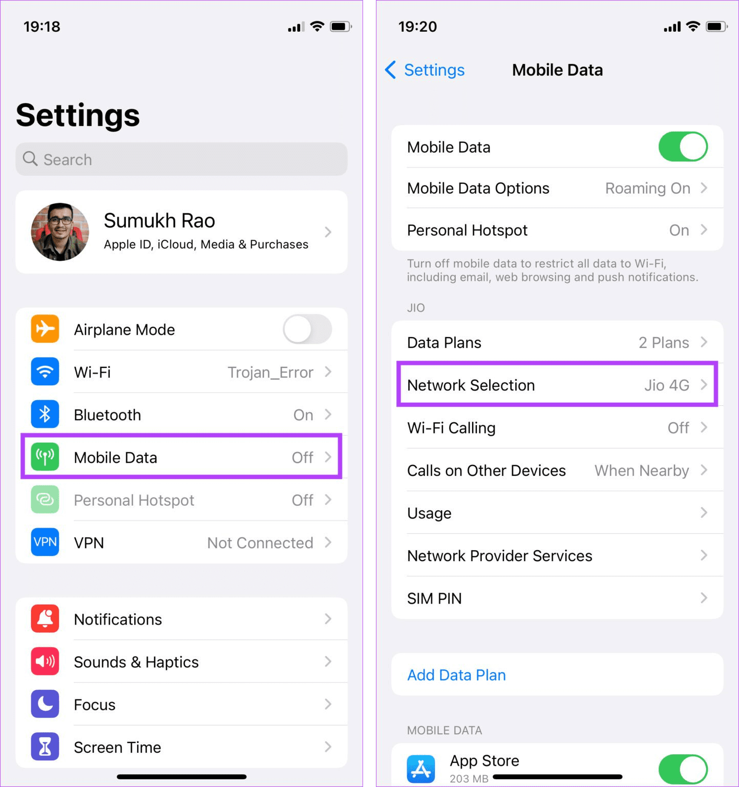 Open mobile data settings